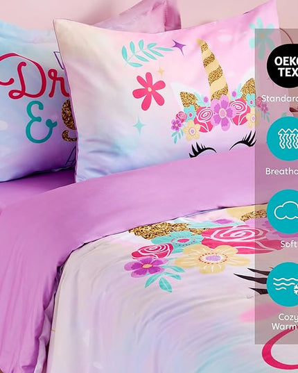 Joiedomi Kid Twin Comforter Set - 5 Piece Unicorn Bedding Set for Boys/Girls - Super Soft Microfiber Bed in a Bag with Comforter, Sheets, Pillowcase & Sham - LeafyLoom