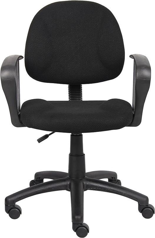 Boss Office Products Perfect Posture Delux Fabric Task Chair with Loop Arms in Black - LeafyLoom