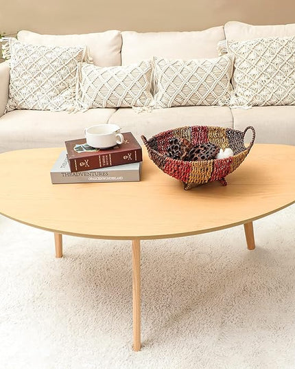 FIRMINANA Mid Century Modern Coffee Table,Large Oval Coffee Table for Living Room,Oval Small Mangotop Coffee Table for Small Spaces Nature Wood-47.3" W x23.63 D x 17.72" H - LeafyLoom