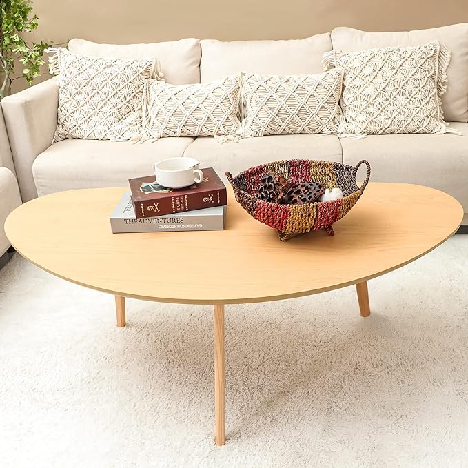 FIRMINANA Mid Century Modern Coffee Table,Large Oval Coffee Table for Living Room,Oval Small Mangotop Coffee Table for Small Spaces Nature Wood-47.3" W x23.63 D x 17.72" H - LeafyLoom