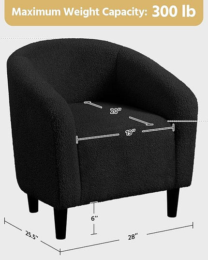 Yaheetech Accent Chair, Cozy Living Room Chairs with Soft Padded, Furry Sherpa Barrel Chair Sturdy Legs, Modern Armchair for Living Room Bedroom Reception Room Office Reading Room, Black - LeafyLoom