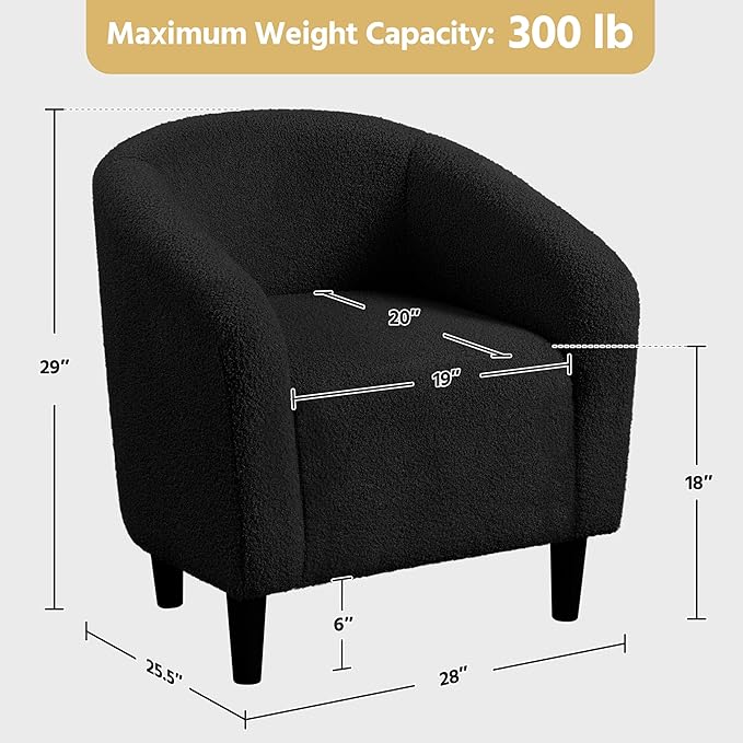 Yaheetech Accent Chair, Cozy Living Room Chairs with Soft Padded, Furry Sherpa Barrel Chair Sturdy Legs, Modern Armchair for Living Room Bedroom Reception Room Office Reading Room, Black - LeafyLoom