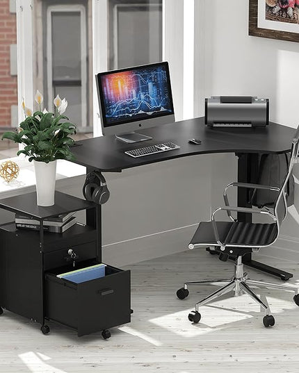 SHW Rolling File Cabinet w/ 2 Drawers & Open Shelf, Black - LeafyLoom
