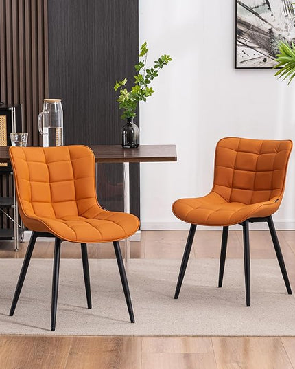 YOUTASTE Dining Chairs Set of 2, PU Leather Upholstered Modern Armless Dining Room Chair with Back Metal Legs, Kitchen Dinner Accent Guest Chairs for Vanity Reception Waiting Room,Orange Camel - LeafyLoom