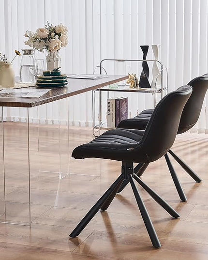 YOUNUOKE Upholstered Dining Chairs Set of 2 Comfortable Mid Century Modern Kitchen Chair with Sturdy Metal Legs Faux Leather Dinner Chairs for Kitchen Dining Room, Black - LeafyLoom