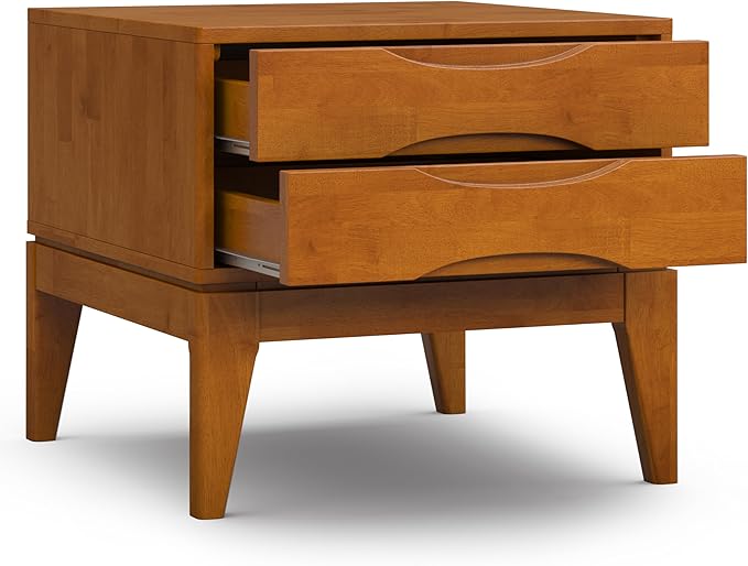 SIMPLIHOME Harper SOLID HARDWOOD Wide Square Contemporary End Table for The Living Room and Bedroom, 22 inch, Teak Brown - LeafyLoom