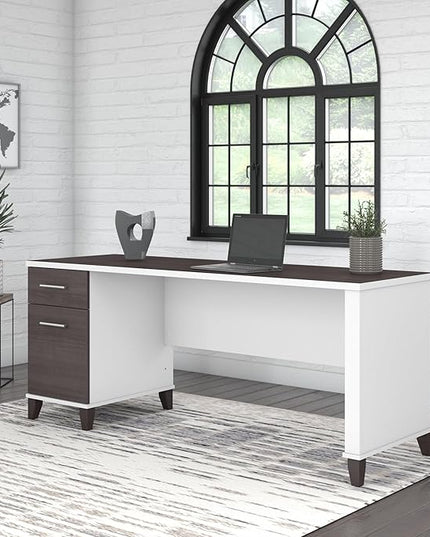 Bush Furniture Somerset Computer Drawers | Office Home Workspace | Large Desk, 72W, Storm Gray/White - LeafyLoom