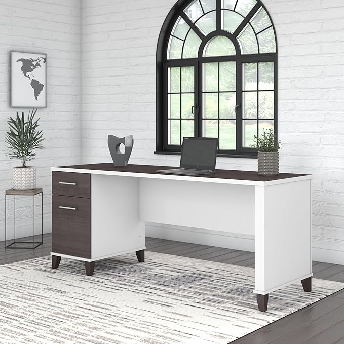 Bush Furniture Somerset Computer Drawers | Office Home Workspace | Large Desk, 72W, Storm Gray/White - LeafyLoom