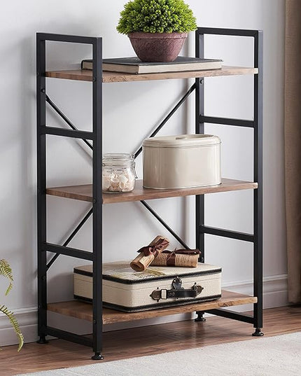 Bookshelf for Small Space, 3 Tier Wood Book Shelf and Bookcase with Metal Frame, Rustic Standing Unit Shelf Display Rack for Living Room/Home Office, Light Brown - LeafyLoom