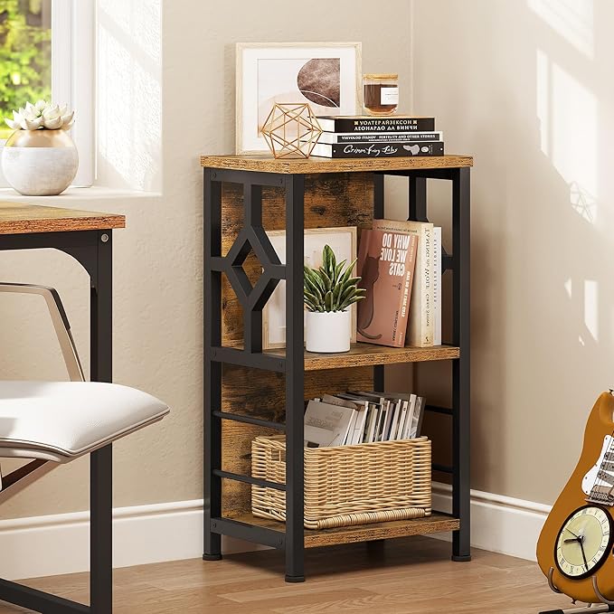 YITAHOME Small Bookshelf, 3 tier Farmhouse Bookshelf with Storage,Short Bookshelf for Small Spaces,Mini Shelf Stand,Open Bookcase for Bedroom Office Bathroom Living Room, Rustic Brown - LeafyLoom
