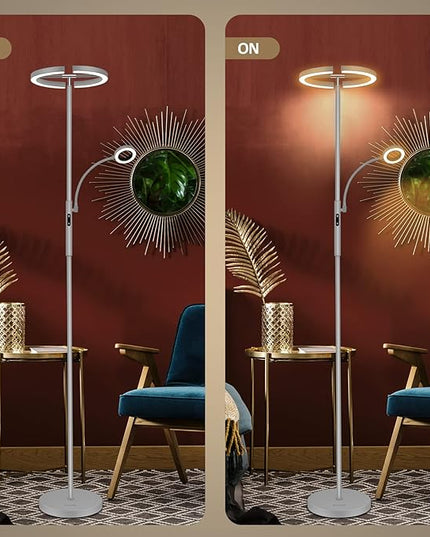 FIMEI Split Floor Lamp with Reading Light, Modern Bright LED Rotatable Standing Lamp with Stepless Dimming and 3000K-6000K Color for Living Room Bedroom Office, Touch and Remote Control, Gray - LeafyLoom