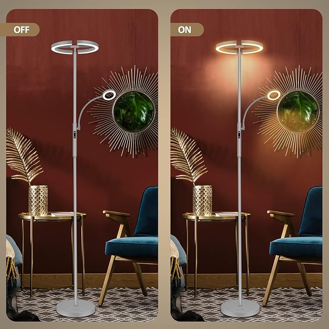 FIMEI Split Floor Lamp with Reading Light, Modern Bright LED Rotatable Standing Lamp with Stepless Dimming and 3000K-6000K Color for Living Room Bedroom Office, Touch and Remote Control, Gray - LeafyLoom