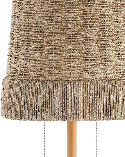 JONATHAN Y JYL3091A Ocata 61" 2-Light Coastal Bohemian Iron/Rattan LED Floor Lamp with Pull-Chain Farmhouse, Rustic Standing Reading Lamp LED Bulb Included, Brown Wood Finish - LeafyLoom