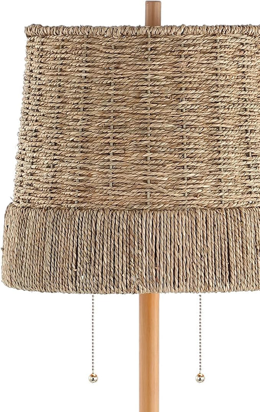 JONATHAN Y JYL3091A Ocata 61" 2-Light Coastal Bohemian Iron/Rattan LED Floor Lamp with Pull-Chain Farmhouse, Rustic Standing Reading Lamp LED Bulb Included, Brown Wood Finish - LeafyLoom