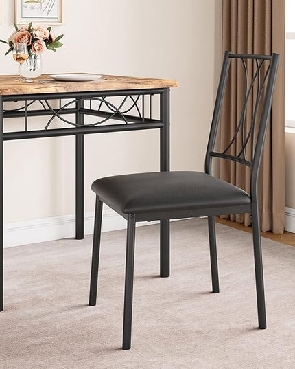 3 Piece Kitchen Table Set, Dining Table and Chairs for 2, Metal and Wood Square Dining Room Table Set with 2 Upholstered Chairs, Kitchen Table Set for Small Space, Apartment, Rustic Brown - LeafyLoom