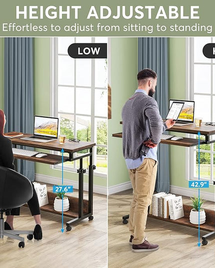 Tribesigns Portable Desk for Sofa and Bed, Height Adjustable Laptop Table Small Standing Desk Rolling Computer Cart with Keyboard Tray on Wheels for Home Office - LeafyLoom