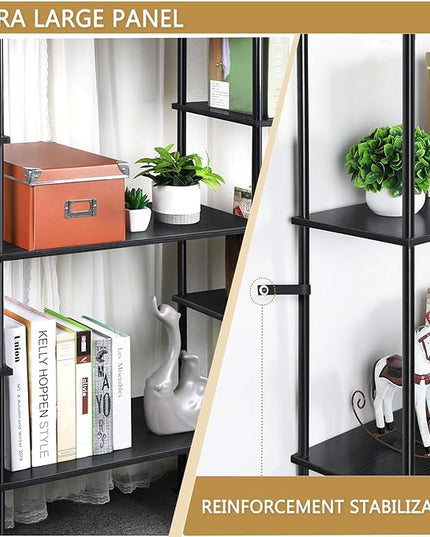 melos 4 Tier Bookshelf, Industrial Bookcase, Large Etagere Bookshelf Open Display Shelves with Metal Frame and 2 Anti-Tipping Strap, Black - LeafyLoom