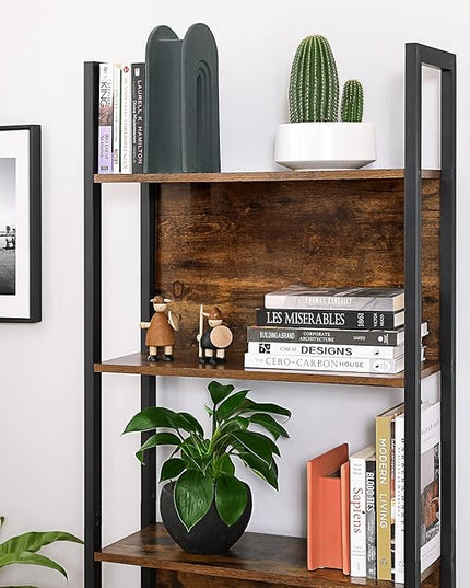 VASAGLE 5-Tier Bookshelf, Book Shelf, Industrial Bookcase, with Steel Frame, for Living Room, Home Office, Bedroom, 9.4 x 24.4 x 65 Inches, Rustic Brown and Black ULLS025B01 - LeafyLoom