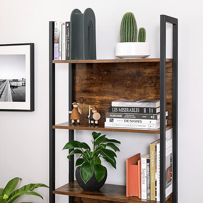 VASAGLE 5-Tier Bookshelf, Book Shelf, Industrial Bookcase, with Steel Frame, for Living Room, Home Office, Bedroom, 9.4 x 24.4 x 65 Inches, Rustic Brown and Black ULLS025B01 - LeafyLoom