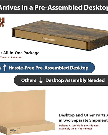 SHW 48-Inch Electric Height Adjustable Desk with Keyboard Tray and Two Drawers, Rustic Brown - LeafyLoom
