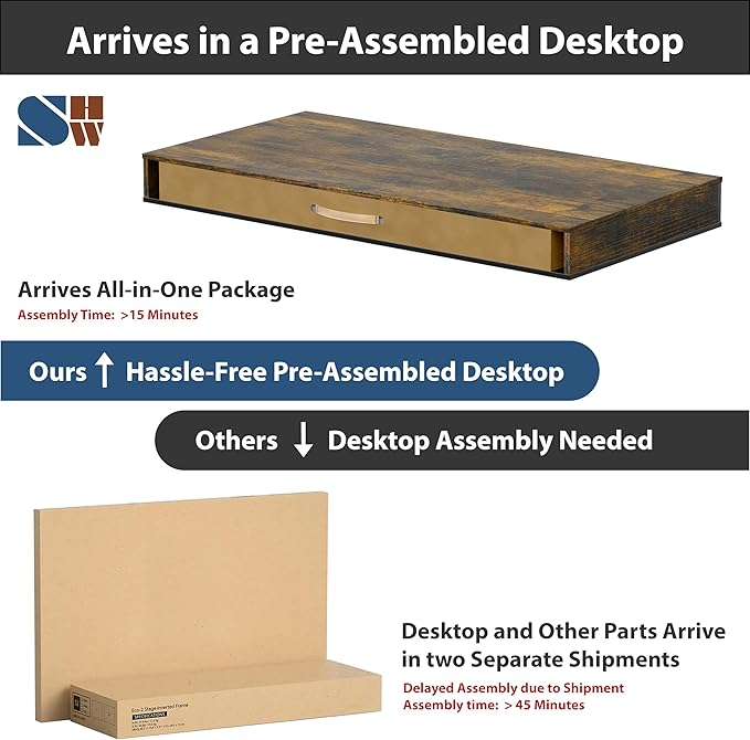 SHW 48-Inch Electric Height Adjustable Desk with Keyboard Tray and Two Drawers, Rustic Brown - LeafyLoom