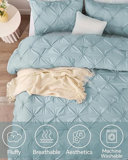BEDELITE Light Blue Twin Comforter Set for Girls - 2 Peices Boho Pintuck Bedding Comforter Sets, Lightweight Soft & Warm Twin Bedding Sets with 1 Pillowcase for All Season - LeafyLoom