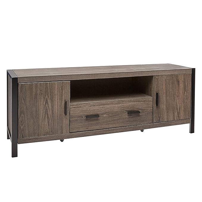 ROCKPOINT Industrial Modern Universal Stand with Doors and Open Shelves Entertainment Center, 60 Inch, Charcoal Grey - LeafyLoom