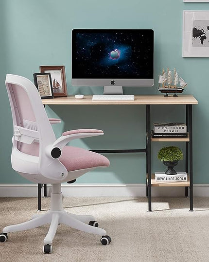 VECELO 43 Inch Computer Modern Student Writing home-office, Ladder Desk, Oak+black Leg - LeafyLoom
