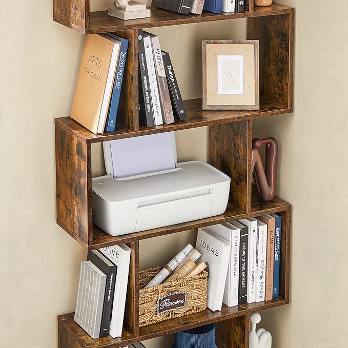 VASAGLE Bookshelf, 6-Tier Bookcase, Tall Display Shelf, Freestanding Storage Shelf, Room Divider, for Home Office, Living Room, Bedroom, Study, Rustic Brown ULBC61BX - LeafyLoom
