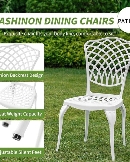 3 Piece Outdoor Bistro Set, Cast Aluminum Bistro Table and Chairs, Rust-Resistant Patio Furniture Set, White Bistro Set 3 Piece Outdoor for Garden, Backyard, Balcony - LeafyLoom