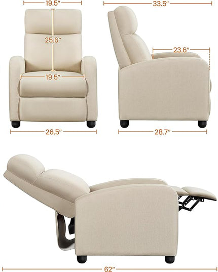 Yaheetech Modern Fabric Recliner Chair Sofa Adjustable Single Sofa with Thicker Seat Cushion and Backrest for Living Room Home Theater, Beige - LeafyLoom