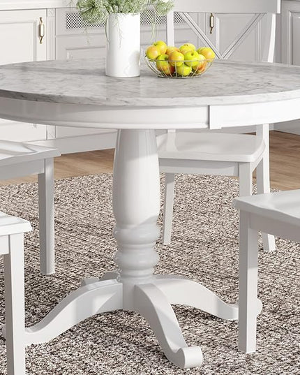NicBex Dining Table Set Kitchen & Dining Room Tables 5 Pieces Dining Table and Chairs Set for 4 Persons, Kitchen Room Solid Wood Table with 4 Chairs for Small Space, White - LeafyLoom