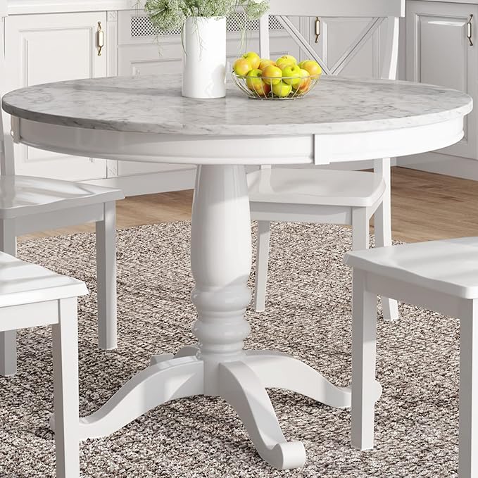 NicBex Dining Table Set Kitchen & Dining Room Tables 5 Pieces Dining Table and Chairs Set for 4 Persons, Kitchen Room Solid Wood Table with 4 Chairs for Small Space, White - LeafyLoom