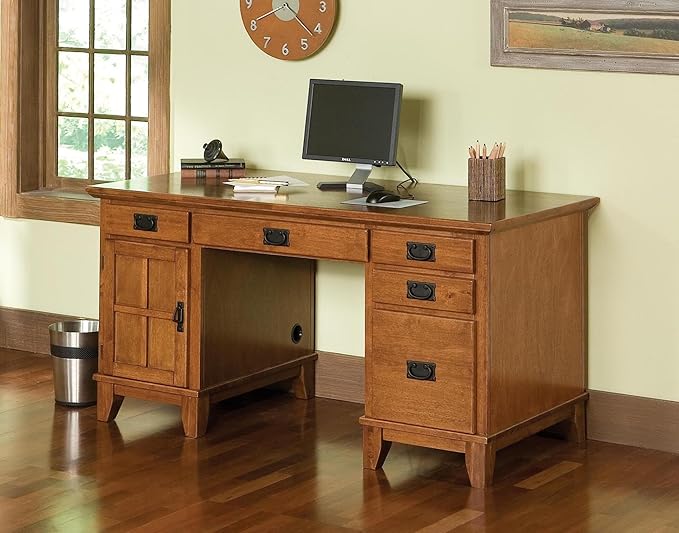 Home Styles Arts and Crafts Cottage Oak Double Pedestal Desk by Home Styles - LeafyLoom