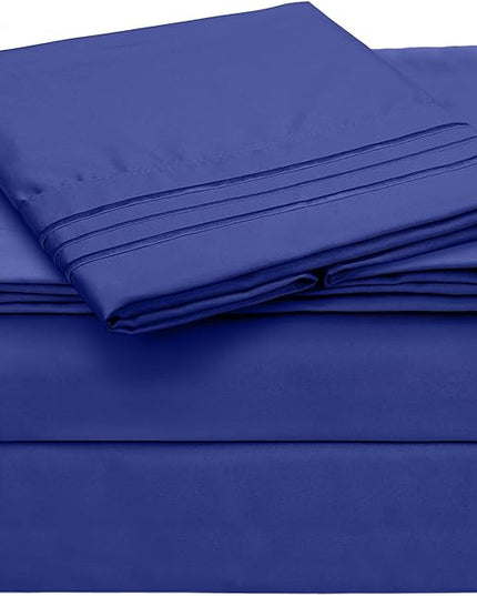 Mellanni Twin XL Sheets Set - 3 PC Iconic Collection Bedding Sheets & Pillowcases - Hotel Luxury, Extra Soft, Cooling Bed Sheets - Deep Pocket up to 16 inch (Twin Extra Long, Royal Blue) - LeafyLoom