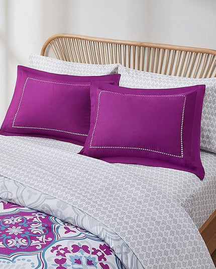 Degrees of Comfort Purple Comforter Set,Queen Boho Bedding Sets with Sheets,Bohemian Microfibe Bed in A Bag with Side Pockets, Matching Decorative Pillow, 8 Piece - LeafyLoom