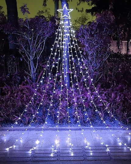 PUHONG Christmas Decoration Star Lights Outdoor,320 LED 16.4Ft Christmas String Lights[8 Modes & Waterproof] for Halloween Xmas New Year Holiday(Iron) (White) PUHONG