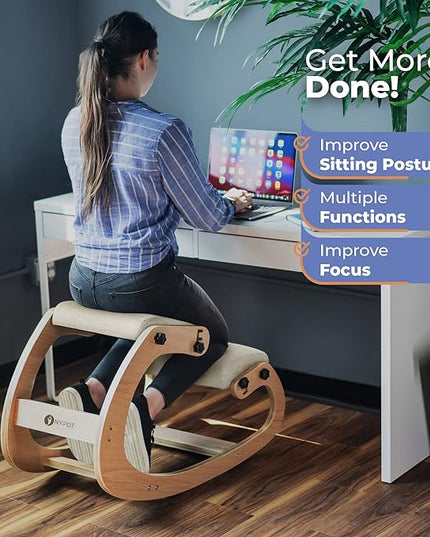 Ergonomic Kneeling Chair - Adjustable Height Rocking Knee Chair Posture Chair - Wooden Office Chair to Improve Posture - Desk Chair for Home Office Gift Woman - Angled Chair Ivory Kneeling Stool - LeafyLoom