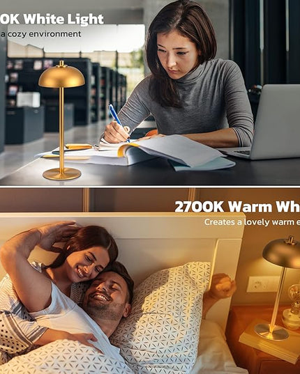 2 Pack Cordless Table Lamp, 5000mAh Portable Rechargeable Table Lamp, 3 Color Modes Stepless Dimming Table Light with Memory Function, for Dinner, Patio, Home, Restaurant.(Gold) - LeafyLoom