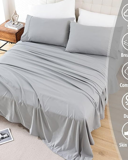 Whitney Home Textile Queen Sheet Set - 4 Piece Soft Breathable Bed Sheets for Queen Size Bed, Deep Pocket Lxuury Brushed Sheets, Hotel Bedding Sheets and Pillowcases, Wrinkle Free Oeko-Tex Sheets - LeafyLoom