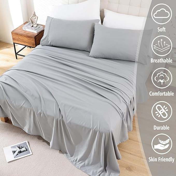 Whitney Home Textile Queen Sheet Set - 4 Piece Soft Breathable Bed Sheets for Queen Size Bed, Deep Pocket Lxuury Brushed Sheets, Hotel Bedding Sheets and Pillowcases, Wrinkle Free Oeko-Tex Sheets - LeafyLoom