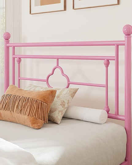 Allewie Twin Size Metal Platform Bed Frame with Victorian Vintage Headboard and Footboard/Mattress Foundation/Under Bed Storage/No Box Spring Needed/Noise-Free/Easy Assembly, Pink - LeafyLoom