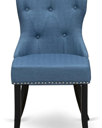 East West Furniture AMSI5-BCH-21 Antique 5 Piece Room Furniture Set Includes a Round Kitchen Table with Pedestal and 4 Blue Linen Fabric Parsons Dining Chairs, 36x36 Inch - LeafyLoom