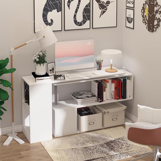 NicBex Kimberly-DW-00211-LWJ Home Office Desks, 55"x47.25"x30.75", White - LeafyLoom