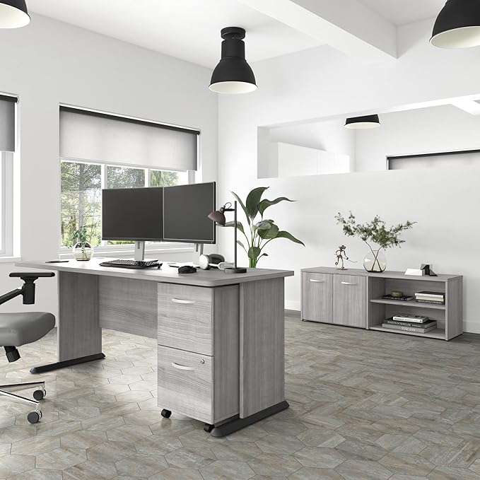 Bush Business Furniture Studio A 72W Computer Desk in Platinum Gray, 6 Foot Gaming and Work Table for Home or Professional Office - LeafyLoom