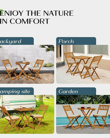 Heavy Duty 400lbs Capacity Patio Bistro Set 3 Piece Outdoor, Folding Chairs w/Cushion, Square Table-Upgrade 2024 - LeafyLoom