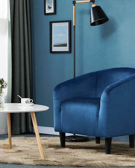 Yaheetech Club Chair, Velvet Accent Chair Upholstered Barrel Chair Sitting Chair with Armrest and Low Back for Living Room Bedroom, Pagoda Blue - LeafyLoom