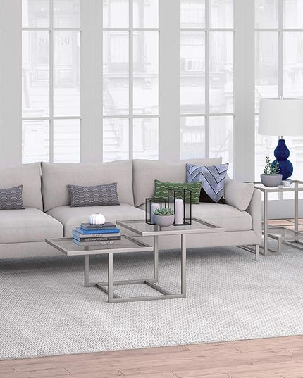 Henn&Hart 43" Wide Square Coffee Table in Nickel, Modern coffee tables for living room, studio apartment essentials - LeafyLoom