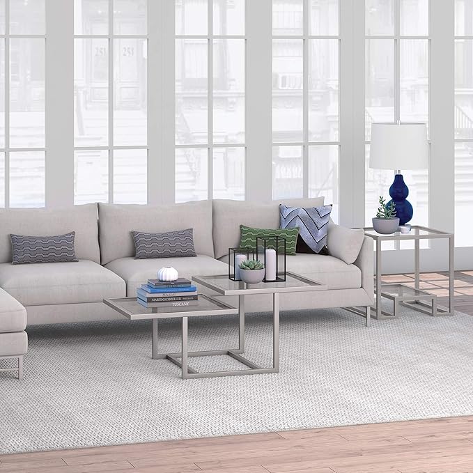 Henn&Hart 43" Wide Square Coffee Table in Nickel, Modern coffee tables for living room, studio apartment essentials - LeafyLoom
