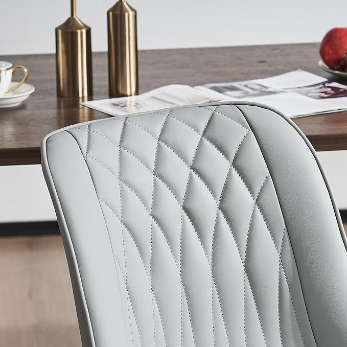 YOUNIKE Grey Dining Chairs set of 2 with High Backs Mid Century Modern Kitchen & Dining Room Chairs PU Faux Leather Upholstered sillas de comedor Comfortable Large Padded Accent Chairs with Metal Legs - LeafyLoom